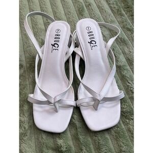 Rouge Helium Womens White Strappy Square Toe Block Heel Sandals Size 7 Pl